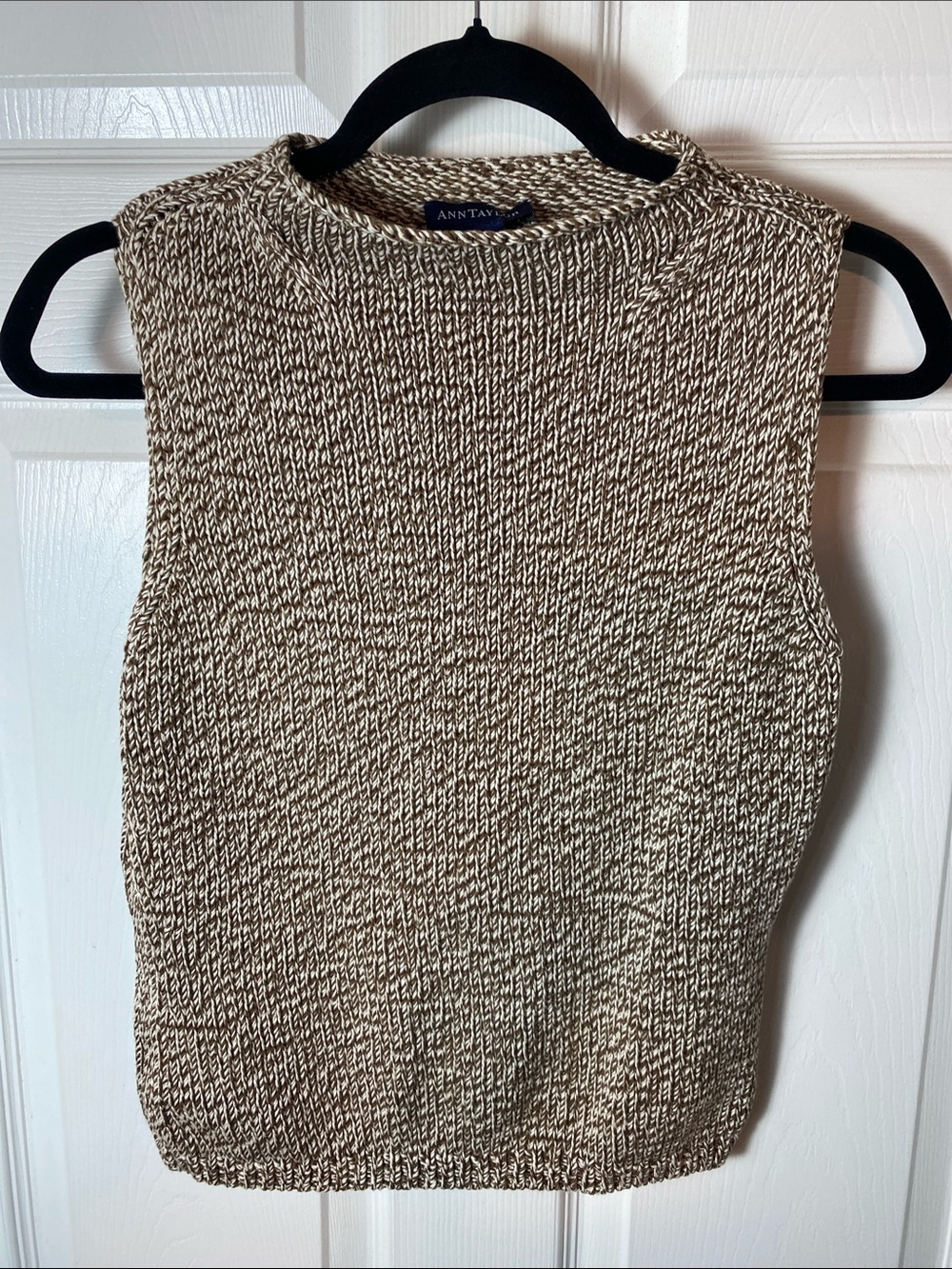 Ann Taylor Marled Knit Sleeveless Tank in Beige and White 100% Cotton